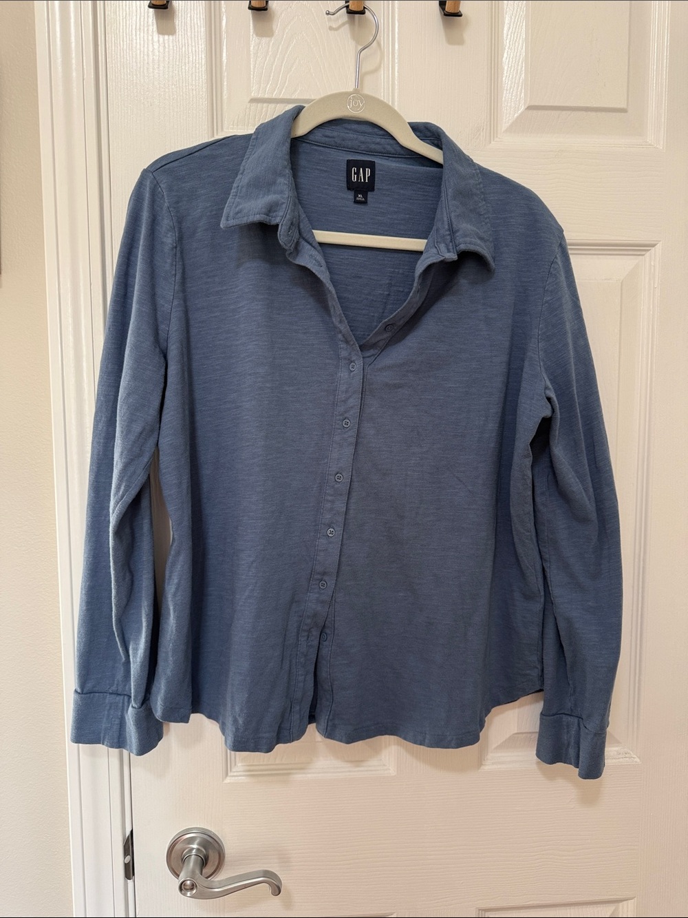 GAP Women’s Knit Casual Button-Down Shirt — Dusty Blue Sz XL